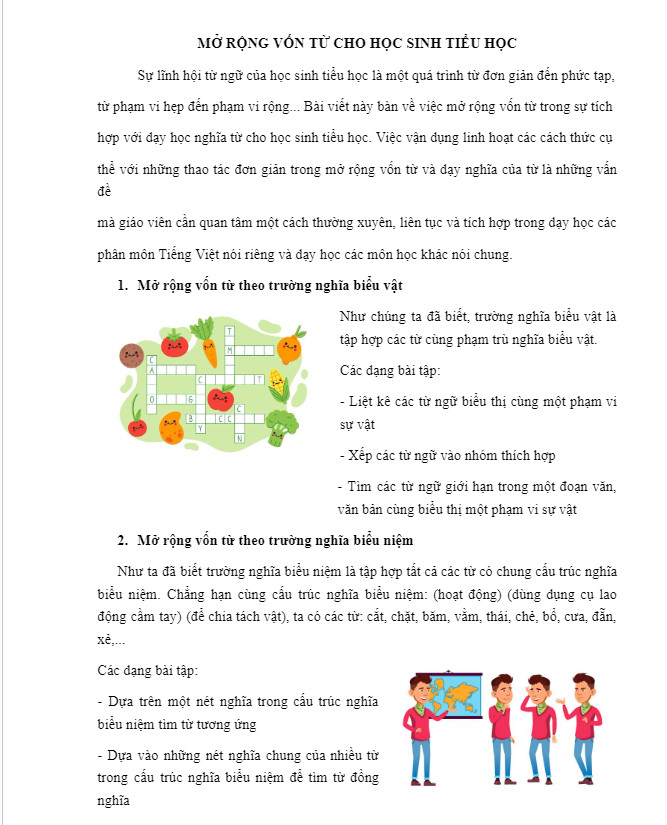 Mở rộng vốn từ cho học sinh tiểu học
