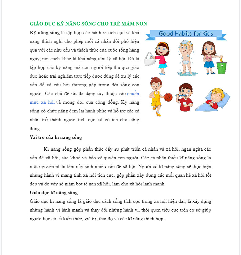 Giáo dục KNS cho trẻ mầm non Giáo dục KNS cho trẻ mầm non