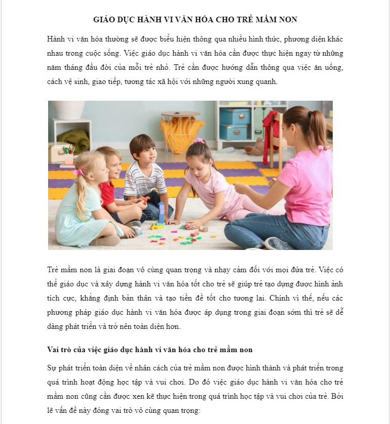 Giáo dục hành vi văn hóa cho trẻ mầm non